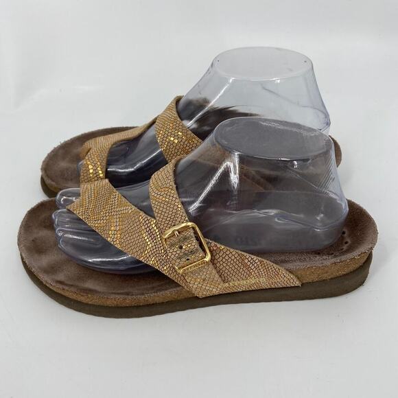 Mephisto Helen Thong Sandal Size 9.5 Leather Cork Gold Metallic Snake Size EU 40 - Picture 3 of 10